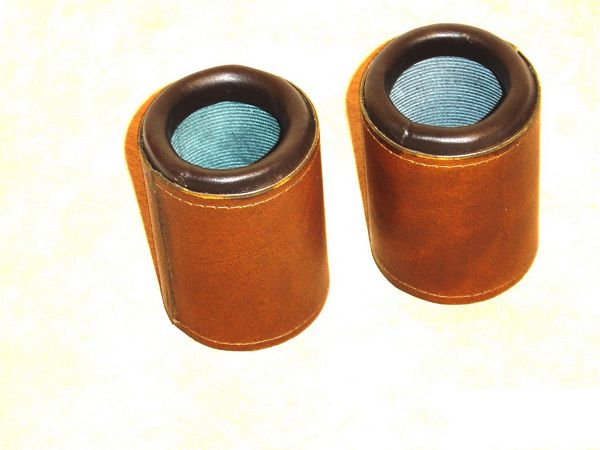 Classic Leather Round Dice Cups Pair Brown Ribbed